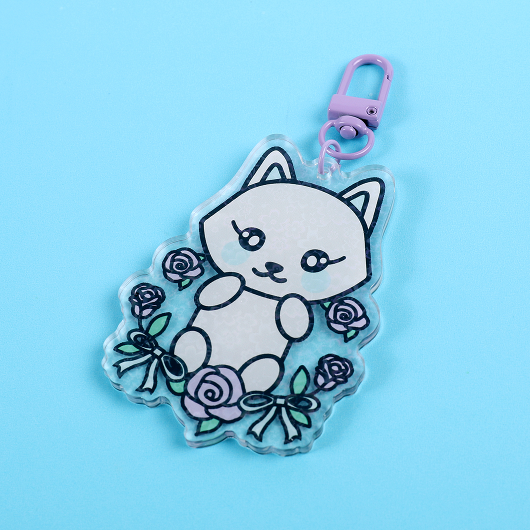 Misty the Artic Fox purple rose keyring