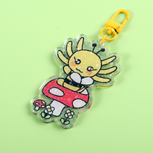 Load image into Gallery viewer, Bertie the Bee axolotl mushroom keyring
