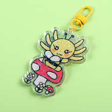 Load image into Gallery viewer, Bertie the Bee axolotl mushroom keyring
